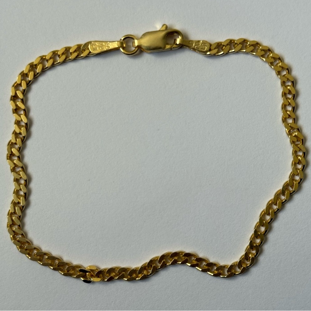 925 Silver 7.75β 3mm bracelet cuban chain 18k yellow gold plated Unisex - Picture 2 of 3